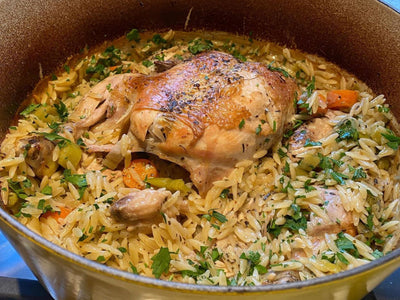RECIPE: Chicken in a with pot with lemon and orzo (Nigella Lawson)